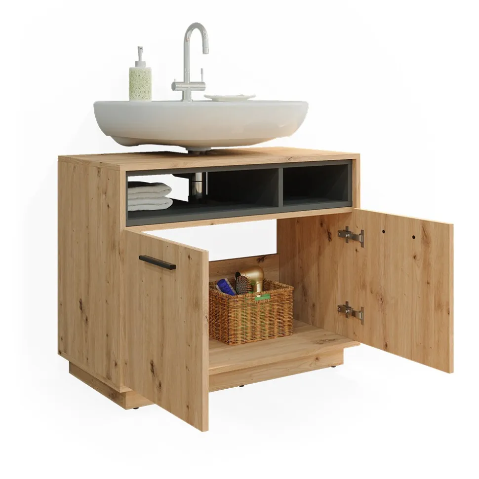 Vicco Waschtischunterschrank Waschbeckenunterschrank Beatrice Eiche Anthrazit modern 80x64 cm Badkommode Badschrank Badezimmer Schrank Badmöbel Schranktür Schrankfach