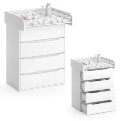 Vicco Wickelkommode Ruben weiß Wickeltisch mit Aufsatz Wickelregal 4 Schubladen