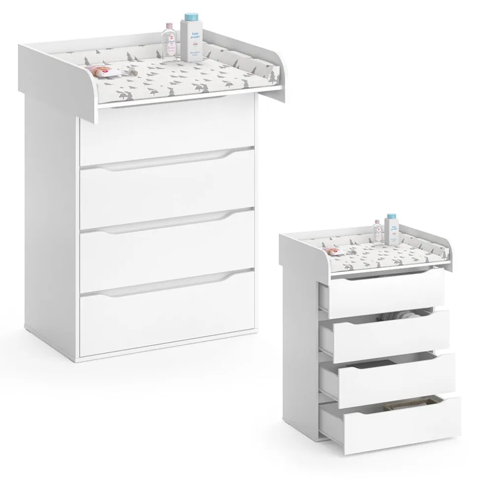 Vicco Wickelkommode Ruben weiß Wickeltisch mit Aufsatz Wickelregal 4 Schubladen