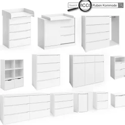 Vicco Wickelkommode Ruben 113 x 53 cm, Weiß, Wickeltisch inkl. Wickelauflage