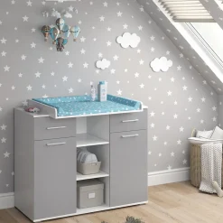 Vicco Wickelkommode Wickeltisch Wickelregal Leonie mit Wickelaufsatz Weiß/Grau