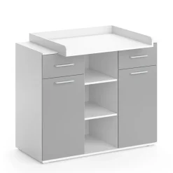 Vicco Wickelkommode Wickeltisch Wickelregal Leonie mit Wickelaufsatz Weiß/Grau