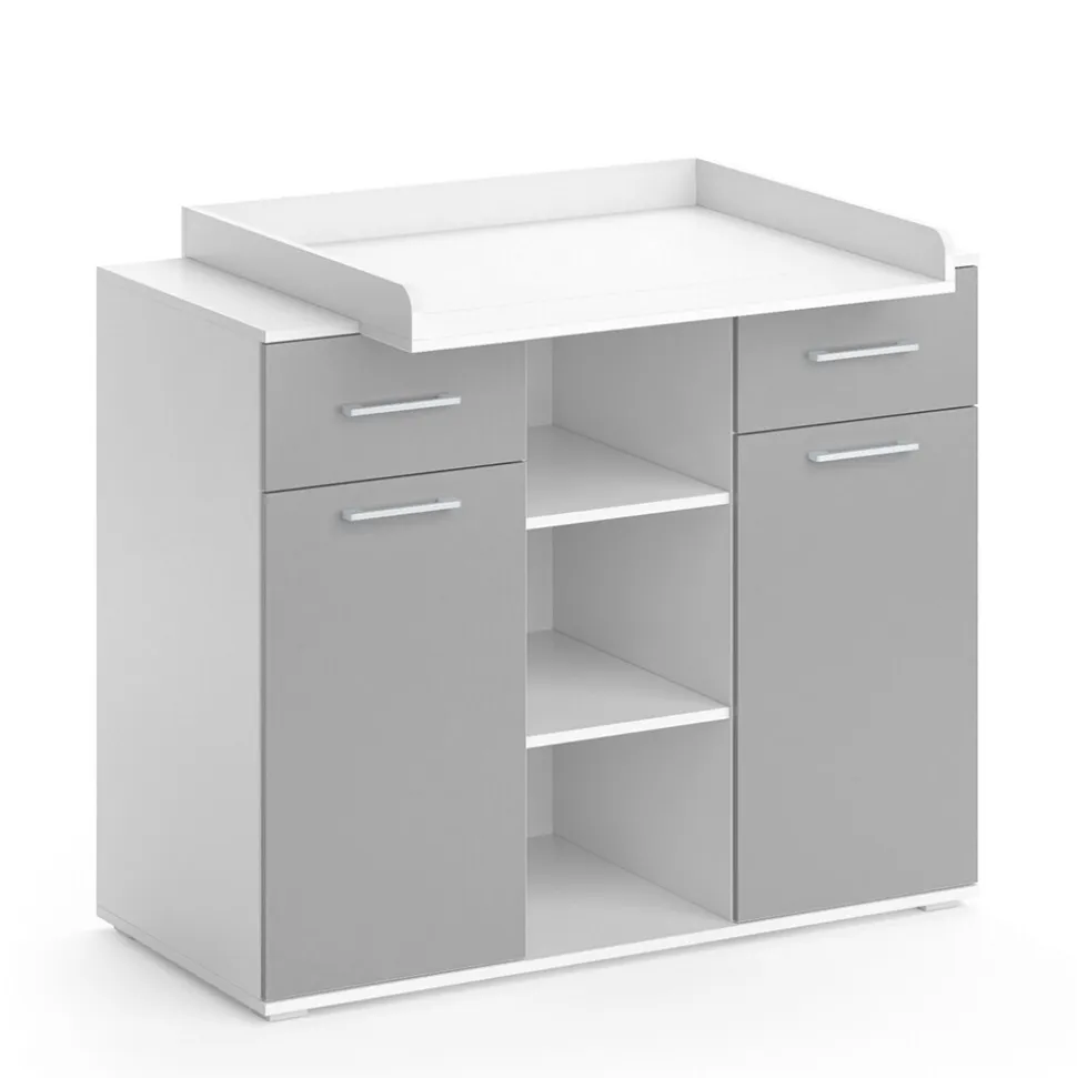 Vicco Wickelkommode Wickeltisch Wickelregal Leonie mit Wickelaufsatz Weiß/Grau