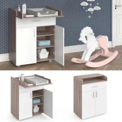 Vicco Wickeltisch Wickelkommode Wickelschrank Lena Weiß Sonoma Wickelaufsatz Schublade