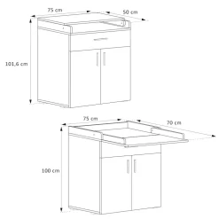 Vicco Wickeltisch Wickelkommode Wickelschrank Lena Weiß Wickelaufsatz Schublade