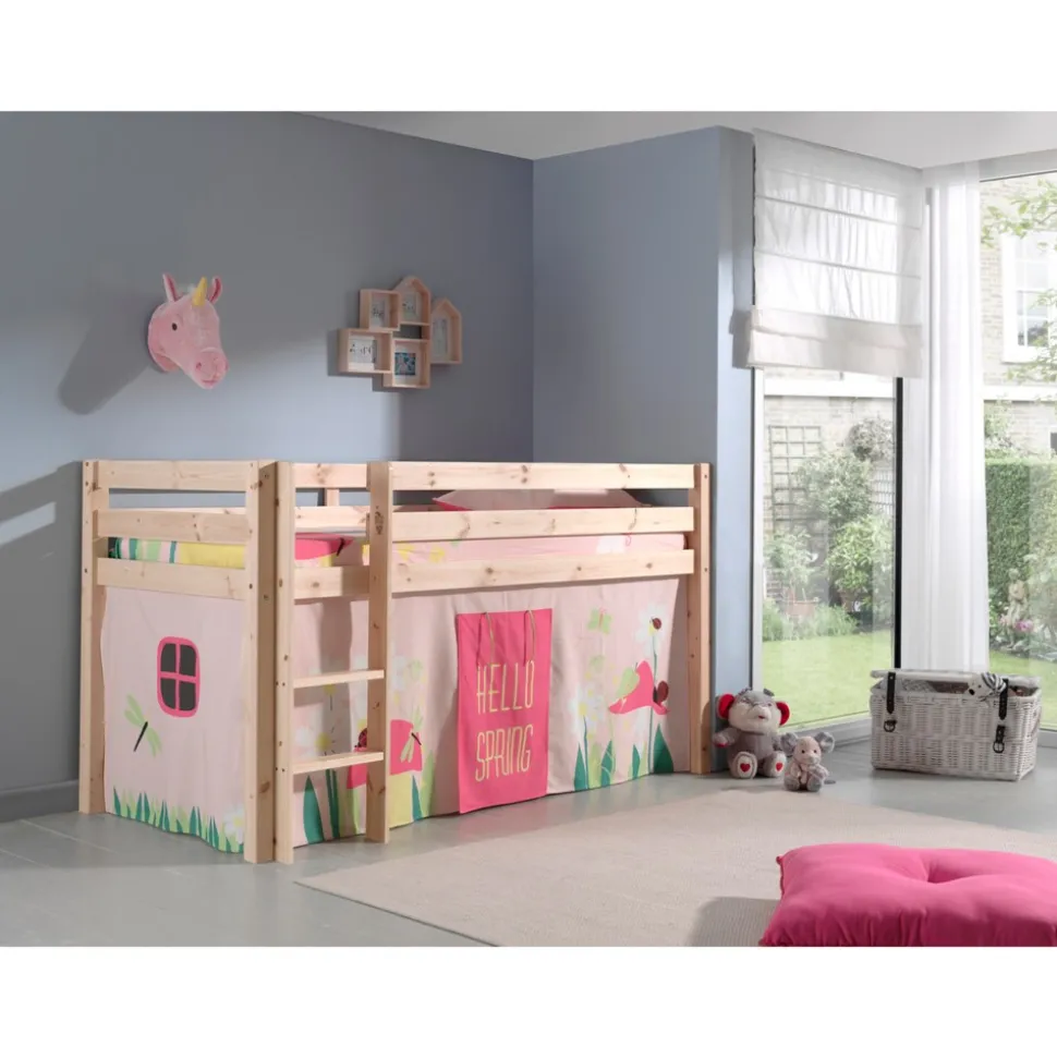 Vipack Spielbett Pino, Kiefer massiv natur mit Vorhang - Dessin Spring
