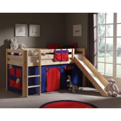 Vipack Spielbett Pino mit Rutsche und Textilset "Domino", Kiefer massiv natur lackiert