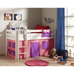 Vipack Spielbett Pino mit Textilset "Bella", Kiefer massiv weiss lackiert