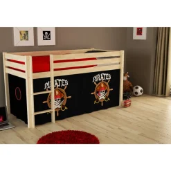 Vipack Spielbett Pino mit Textilset "Pirates", Kiefer massiv natur lackiert