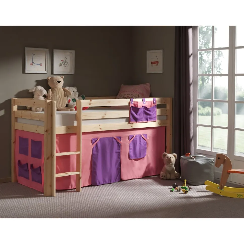 Vipack Spielbett Pino mit Textilset "Bella", Kiefer massiv natur lackiert