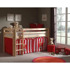 Vipack Spielbett Pino mit Textilset "Zirkus", Kiefer massiv natur lackiert