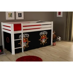 Vipack Spielbett Pino mit Textilset "Pirates", Kiefer massiv weiss lackiert