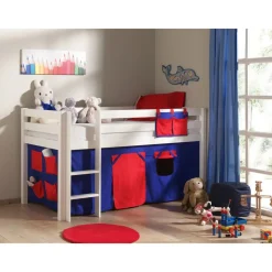Vipack Spielbett Pino mit Textilset "Domino", Kiefer massiv weiss lackiert