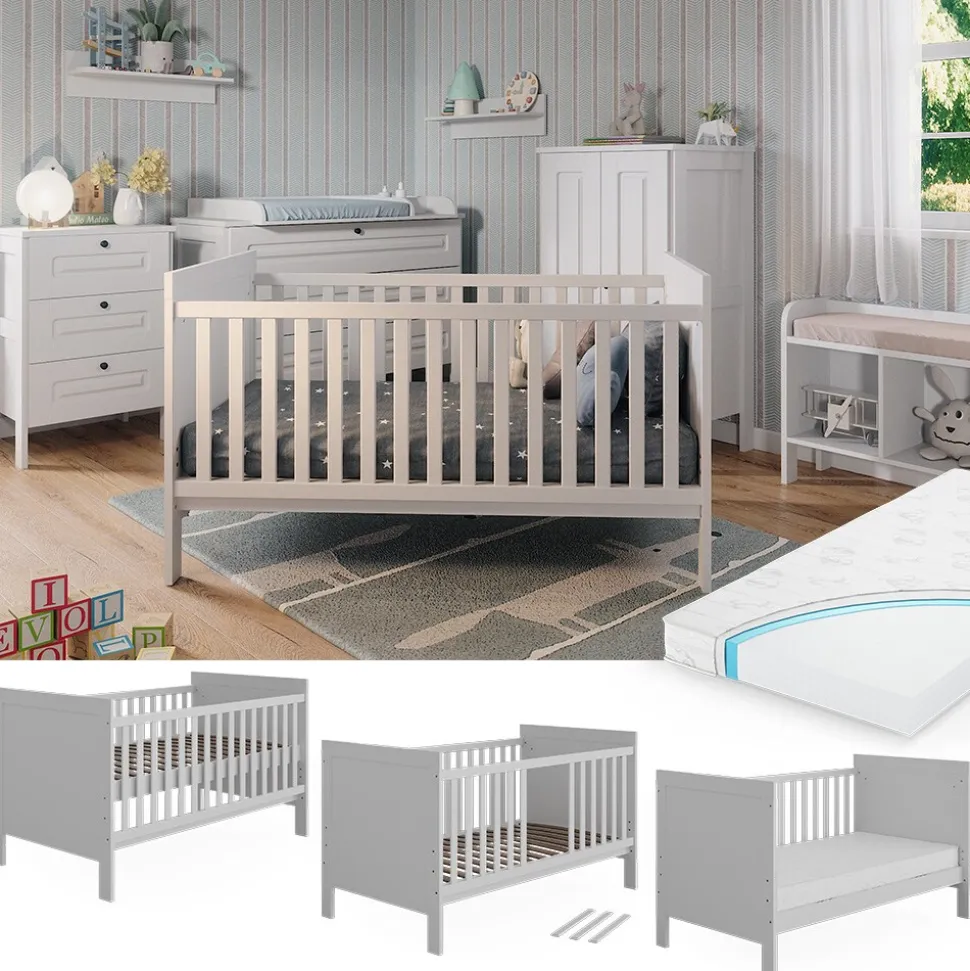 Vitalispa Babybett Ajaton Weiß 144,4 x 83 cm mit Matratze