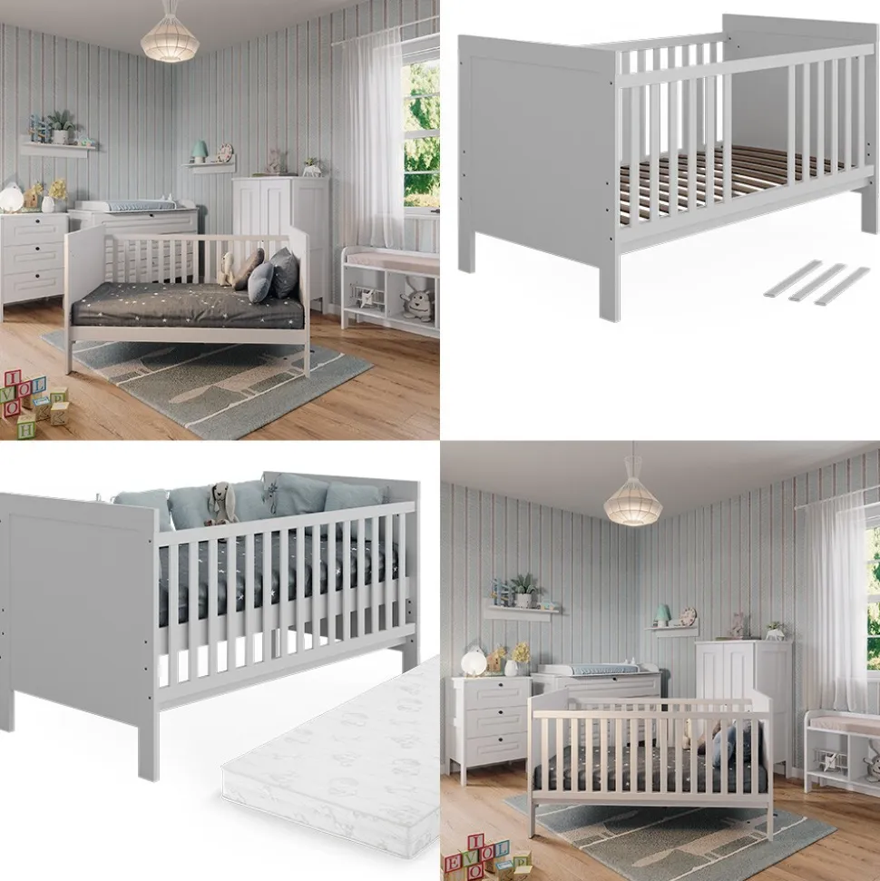 Vitalispa Babybett Ajaton Weiß 144,4 x 83 cm mit Matratze