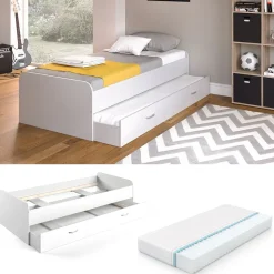 VitaliSpa Bett Enzo Jugendbett mit Gästeliege Funktionsbett 90x200 cm Weiß + Matratze