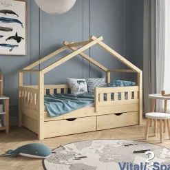 VitaliSpa Design Kinderbett 140x70 Babybett Jugendbett mit Schublade Lattenrost Matratze