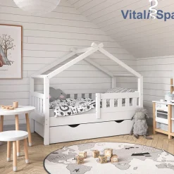 VitaliSpa Design Kinderbett 140x70 Babybett Jugendbett mit Schublade Lattenrost Matratze