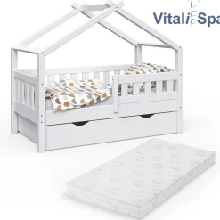 VitaliSpa Design Kinderbett 140x70 Babybett Jugendbett mit Schublade Lattenrost Matratze