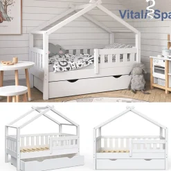 VitaliSpa Design Kinderbett 140x70 Babybett Jugendbett mit Schublade Lattenrost