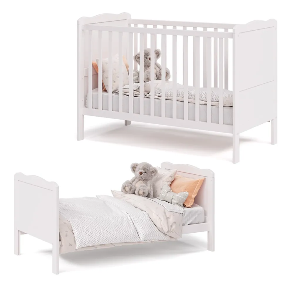 VitaliSpa Gitterbett Babybett Kinderbett Tobi Kombinationsbett umbaubar Weiß