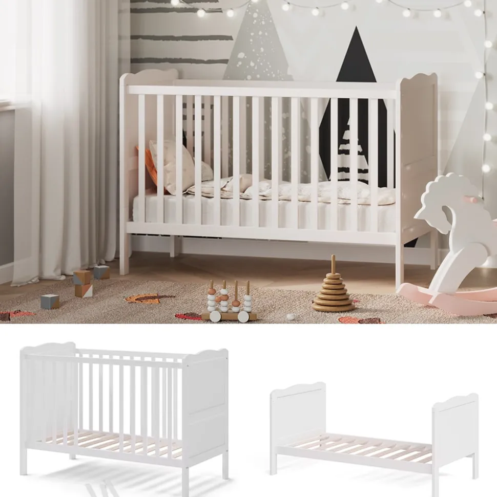 VitaliSpa Gitterbett Babybett Kinderbett Tobi Kombinationsbett umbaubar Weiß