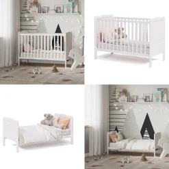 VitaliSpa Gitterbett Babybett Kinderbett Tobi Kombinationsbett umbaubar Weiß