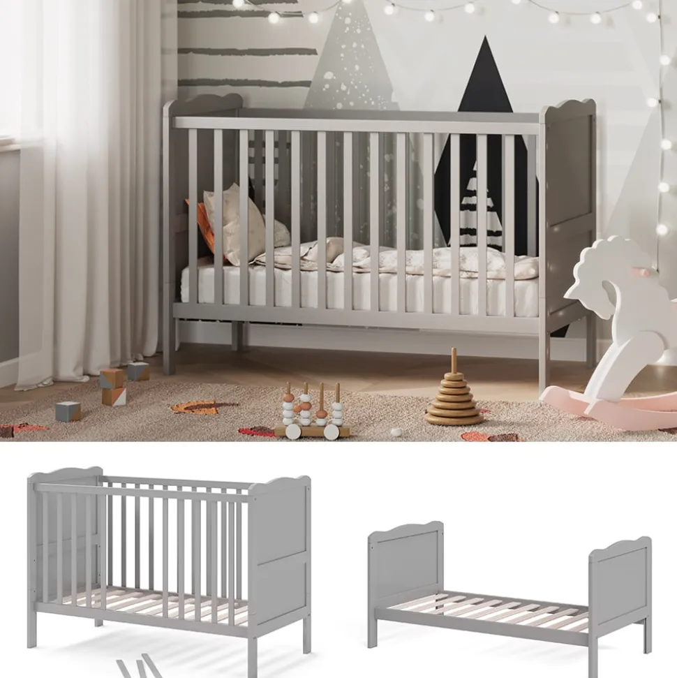 VitaliSpa Gitterbett Babybett Kinderbett Tobi Kombinationsbett umbaubar Weiß