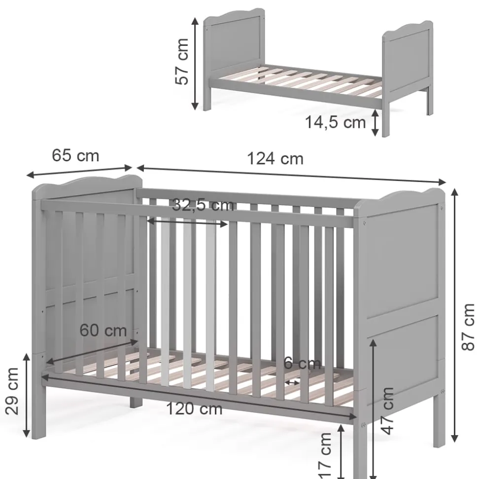VitaliSpa Gitterbett Babybett Kinderbett Tobi Kombinationsbett umbaubar Weiß
