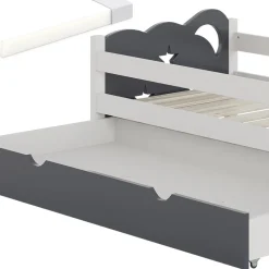 VitaliSpa Kinderbett Einzelbett Juniorbett Jessica Weiß Grau 160x80 cm Matratze modern Kinderzimmer Bett Bettschublade Rausfallschutz
