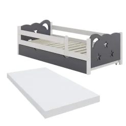 VitaliSpa Kinderbett Einzelbett Juniorbett Jessica Weiß Grau 160x80 cm Matratze modern Kinderzimmer Bett Bettschublade Rausfallschutz
