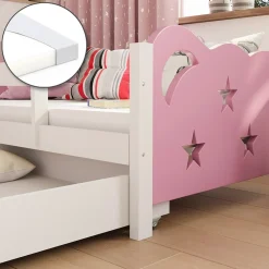 VitaliSpa Kinderbett Einzelbett Juniorbett Jessica Weiß Pink 160x80 cm Matratze modern Kinderzimmer Bett Bettschublade Rausfallschutz