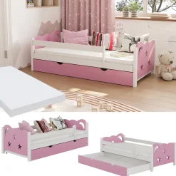 VitaliSpa Kinderbett Einzelbett Juniorbett Jessica Weiß Pink 160x80 cm Matratze modern Kinderzimmer Bett Bettschublade Rausfallschutz