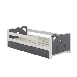 VitaliSpa Kinderbett Einzelbett Juniorbett Jessica Weiß Grau 160x80 cm modern Kinderzimmer Bett Bettschublade Rausfallschutz