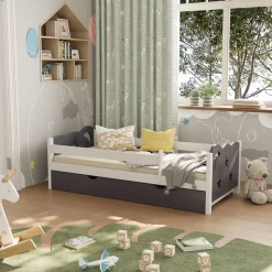 VitaliSpa Kinderbett Einzelbett Juniorbett Jessica Weiß Grau 160x80 cm modern Kinderzimmer Bett Bettschublade Rausfallschutz
