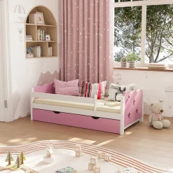 VitaliSpa Kinderbett Einzelbett Juniorbett Jessica Weiß Pink 140x70 cm modern Kinderzimmer Bett Bettschublade Rausfallschutz