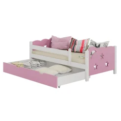 VitaliSpa Kinderbett Einzelbett Juniorbett Jessica Weiß Pink 140x70 cm modern Kinderzimmer Bett Bettschublade Rausfallschutz