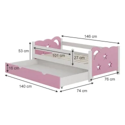 VitaliSpa Kinderbett Einzelbett Juniorbett Jessica Weiß Pink 140x70 cm modern Kinderzimmer Bett Bettschublade Rausfallschutz