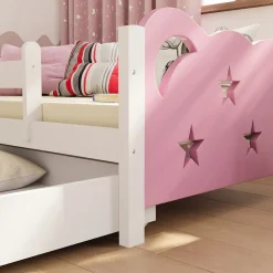 VitaliSpa Kinderbett Einzelbett Juniorbett Jessica Weiß Pink 140x70 cm modern Kinderzimmer Bett Bettschublade Rausfallschutz