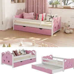 VitaliSpa Kinderbett Einzelbett Juniorbett Jessica Weiß Pink 140x70 cm modern Kinderzimmer Bett Bettschublade Rausfallschutz