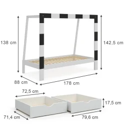Vitalispa Kinderbett Fußballtor Weiß 178 x 142,5 cm mit Schublade