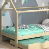 VitaliSpa Kinderbett Hausbett Gästebett Wiki Natur 90x200cm Schublade Lattenrost