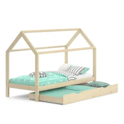 VitaliSpa Kinderbett Hausbett Gästebett Wiki Natur 90x200cm Schublade Lattenrost