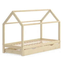 VitaliSpa Kinderbett Hausbett Gästebett Wiki Natur 90x200cm Schublade Lattenrost