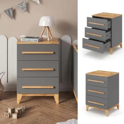 VitaliSpa Kommode Malia 60x88cm für Kinderzimmer, Schrank mit 3 Schubladen, grau