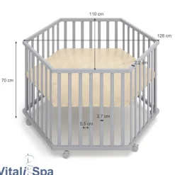 VITALISPA Laufgitter 6-eckig grau mit Laufgittereinlage Laufstall Krabbelgitter