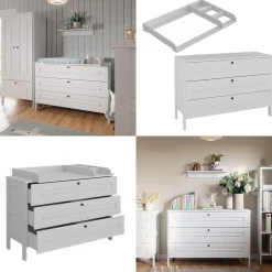 Vitalispa Wickelkommode Ajaton Weiß 133 x 98,4 mit 3 Schubladen