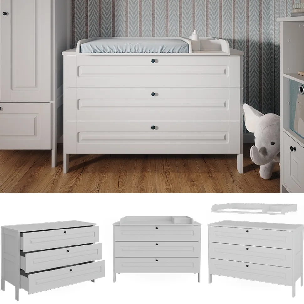 Vitalispa Wickelkommode Ajaton Weiß 133 x 98,4 mit 3 Schubladen