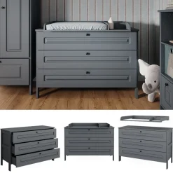 Vitalispa Wickelkommode Ajaton Grau 133 x 98,4 mit 3 Schubladen