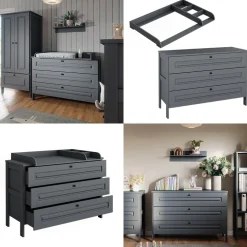 Vitalispa Wickelkommode Ajaton Grau 133 x 98,4 mit 3 Schubladen